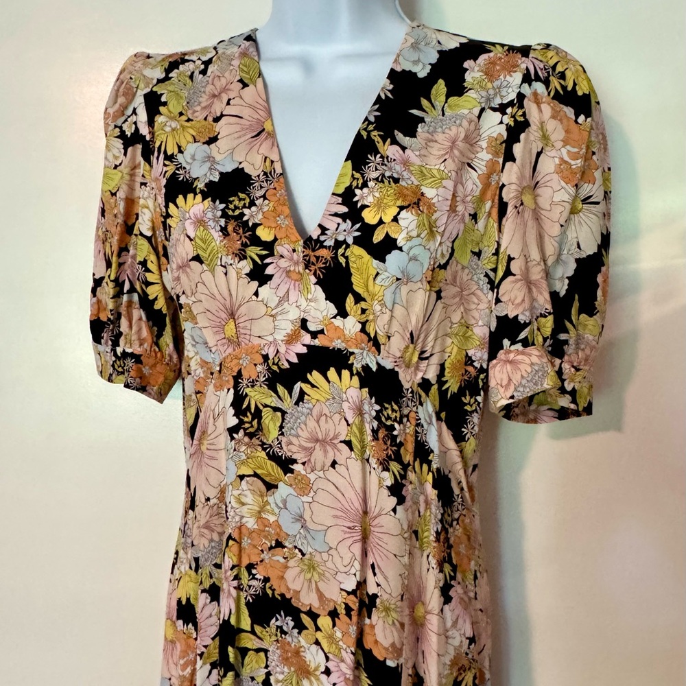 TOPSHOP Floral Midi Dress - Black and Multicolor